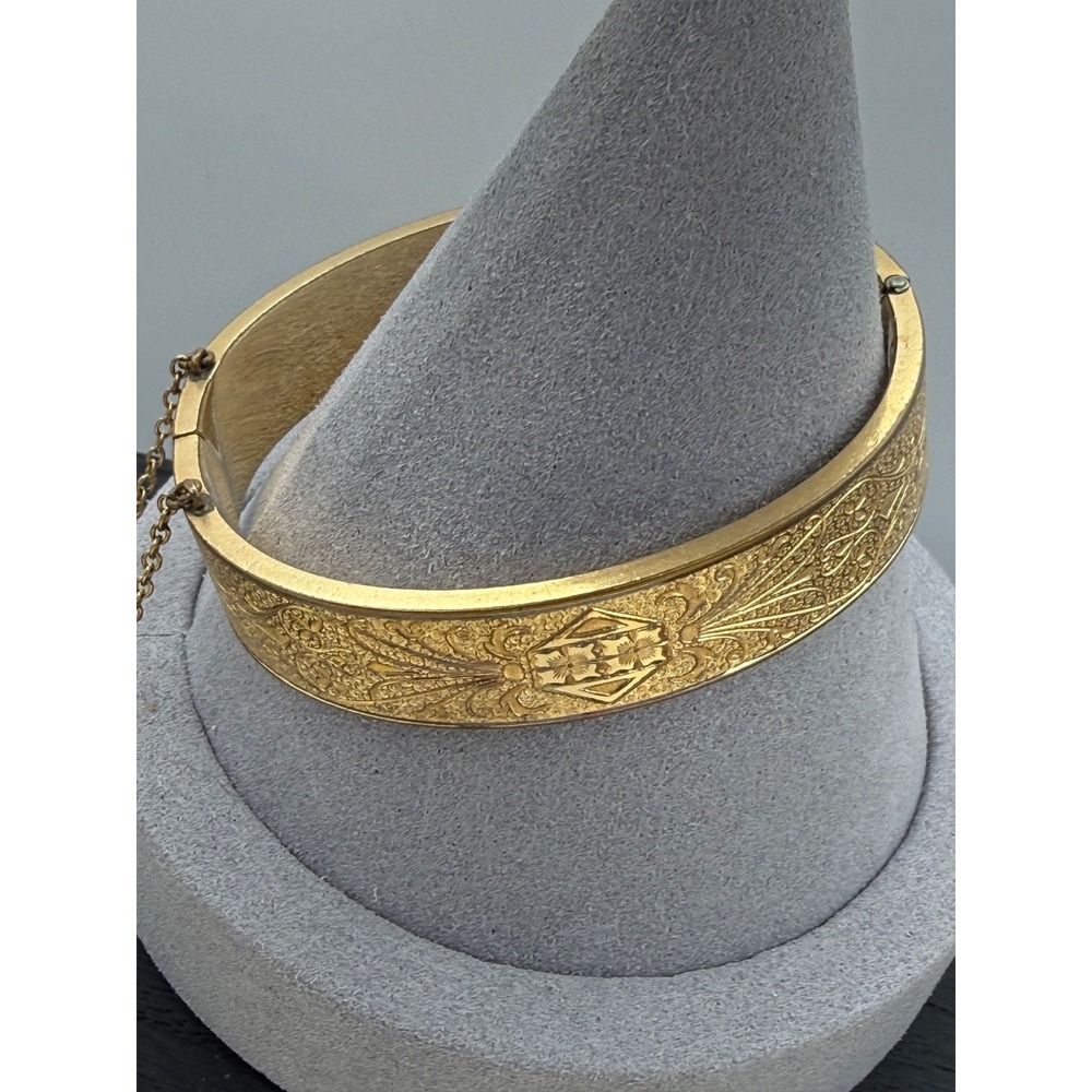 Vintage 12K Gold Filled Bliss Brothers Wide Hinged Bangle Bracelet 6.5" 19.05 g